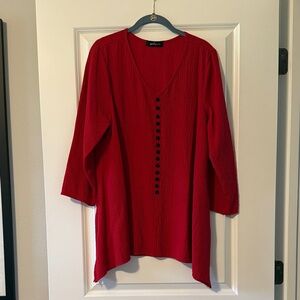 Elegant Red Tunic with Black Button Detail
